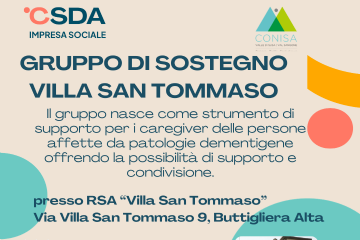 Giovedì 28 maggio: Gruppo di sostegno presso RSA Villa San Tommaso - Buttigliera Alta