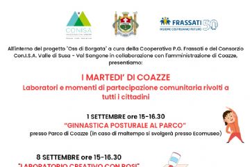 I martedì di Coazze: laboratori e momenti di partecipazione aperti a tutti i cittadini