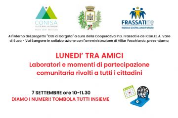 Villar Focchiardo - Lunedì tra amici: laboratori e momenti di partecipazione aperti a tutti i cittadini!